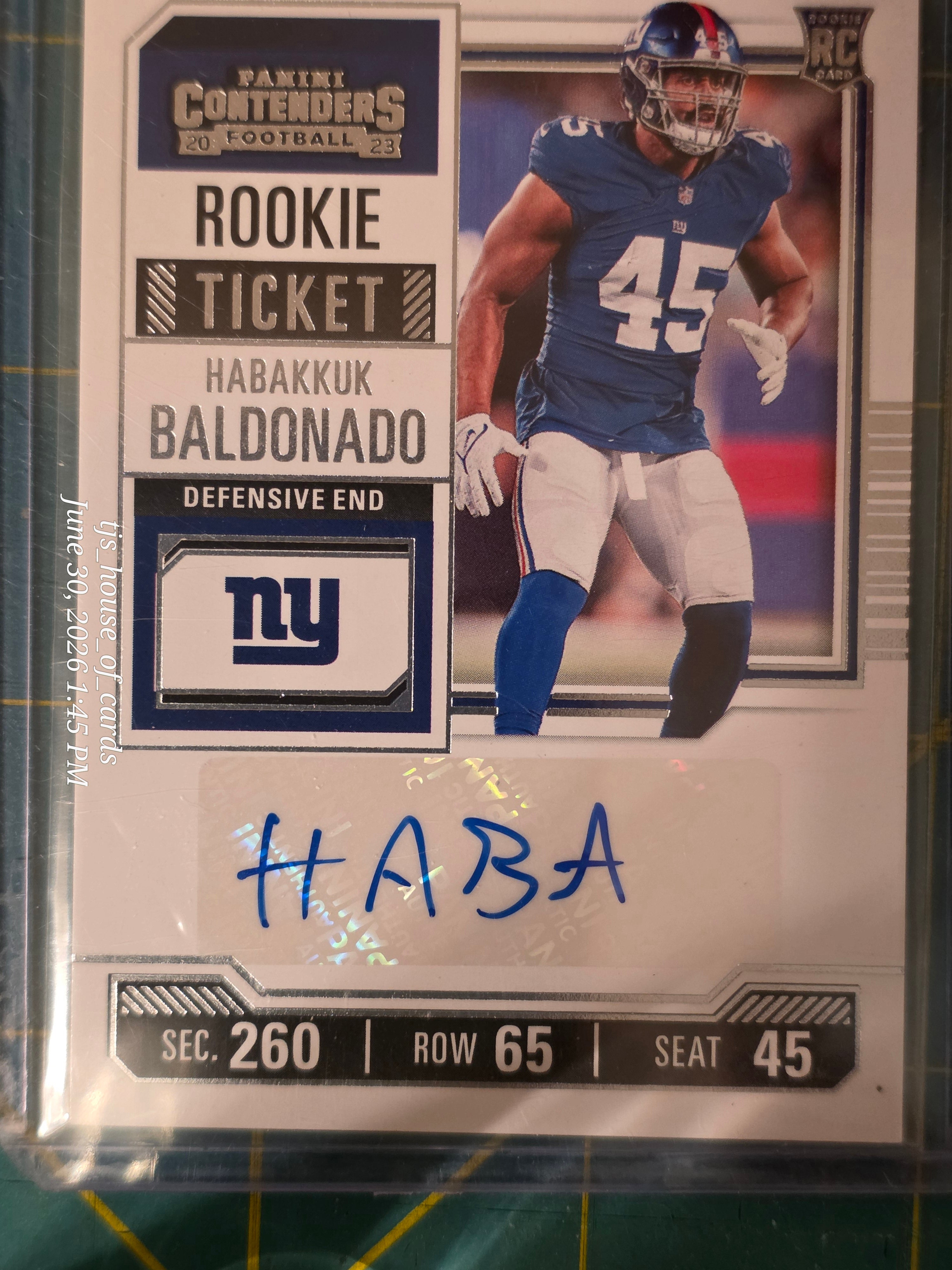 2023 Panini Contenders Rookie Ticket Habakkuk Baldonado auto