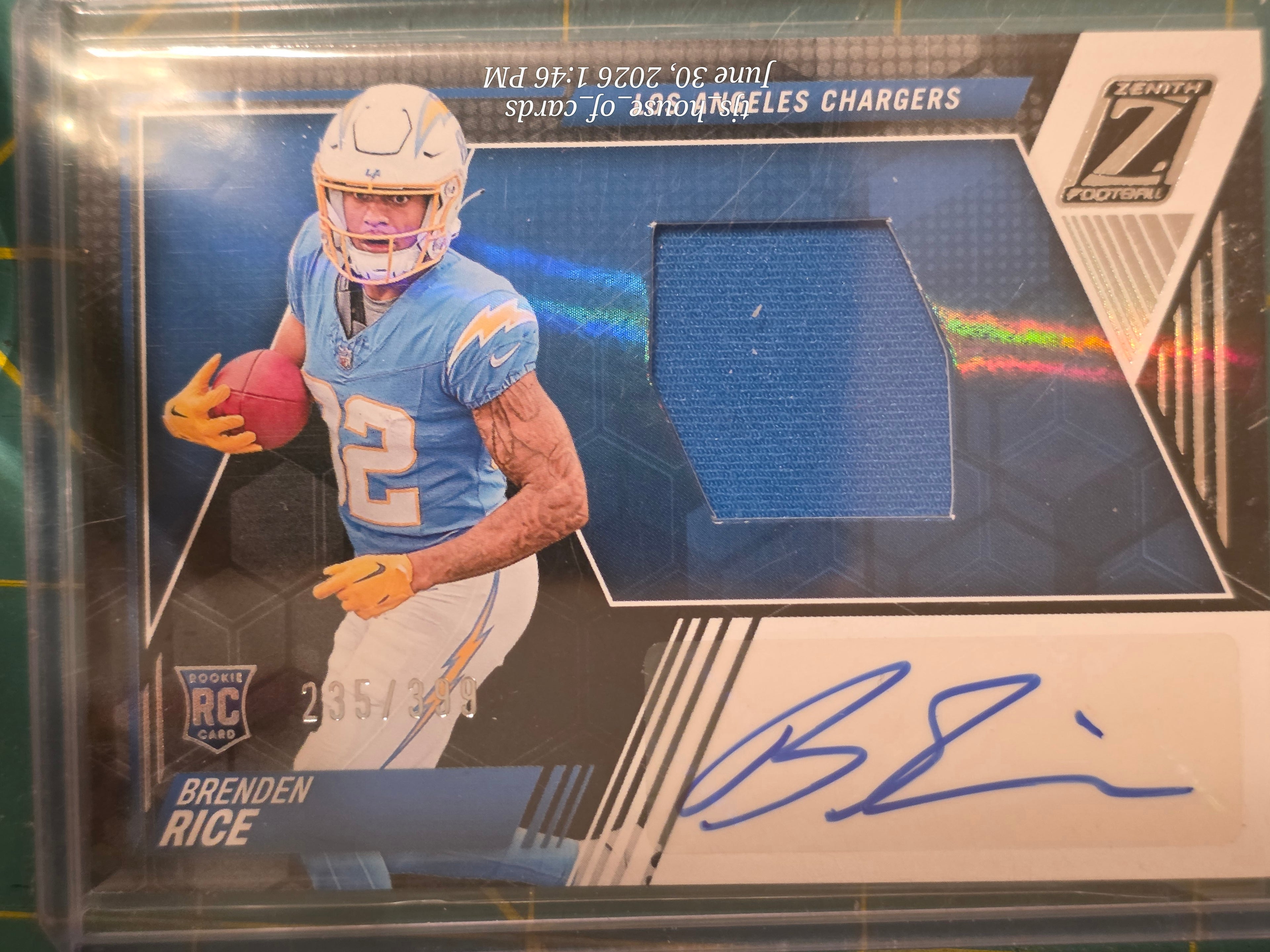 2024 Panini Zenith Brendan Rice Rookie Patch Auto